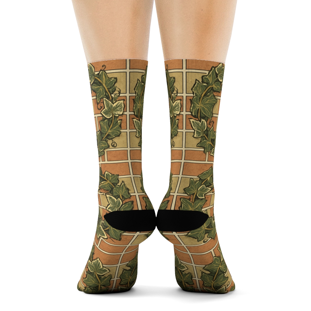 Vintage Ivy Brick Medallions On Warm Terracotta custom crew socks