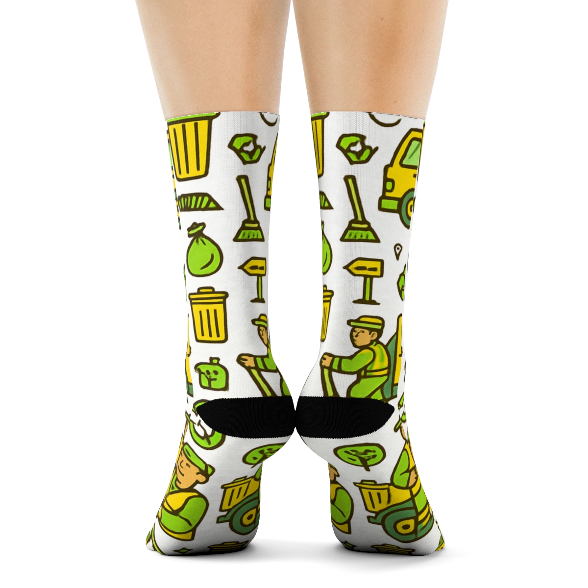 Street Cleaning Parade With Sanitation Worker Motif Grid stylish athletic crew socks