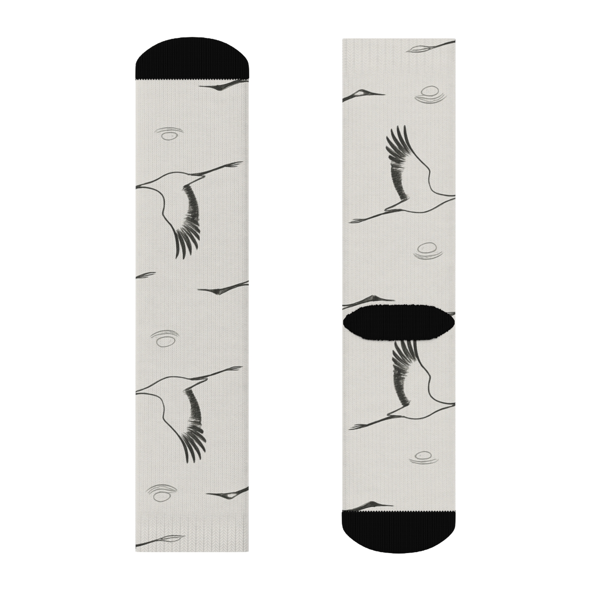 Cranes In Flight Diagonal Array On Mist Gray unique graphic crew socks