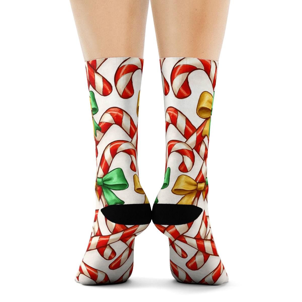 Ribbon Wrapped Canes With Candy Canes In Chevron Lattice custom crew socks