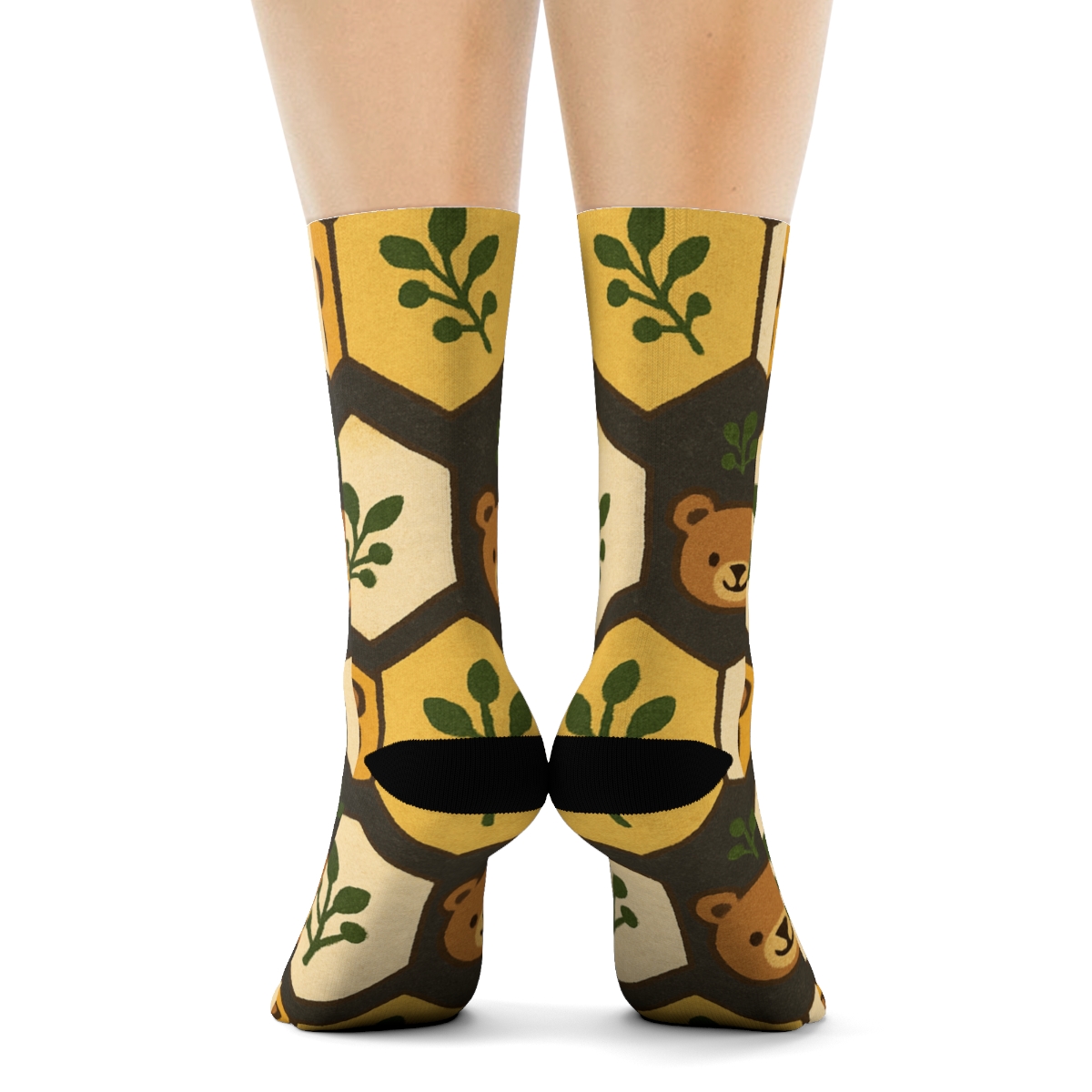 Woodland Honey Lattice Bear Pattern trendy patterned crew socks