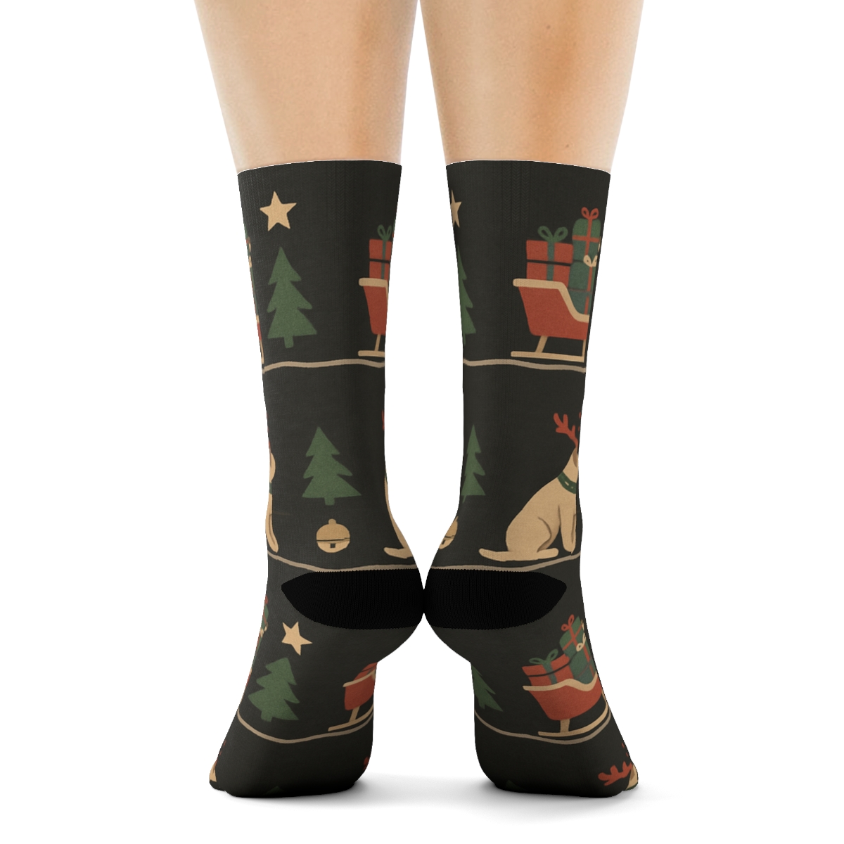 Dog Sleigh Team Repetition On Charcoal Background stylish athletic crew socks