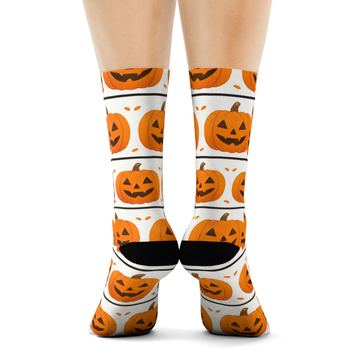 Carved Pumpkin Border Stripes On White Background comfortable cotton crew socks
