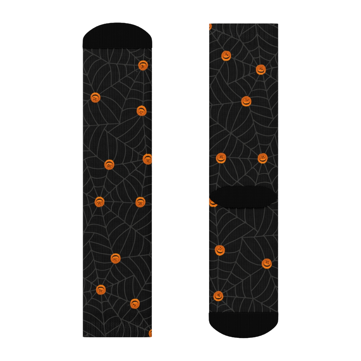 Spider Web Overlay With Pumpkin Dots On Black Background comfortable cotton crew socks