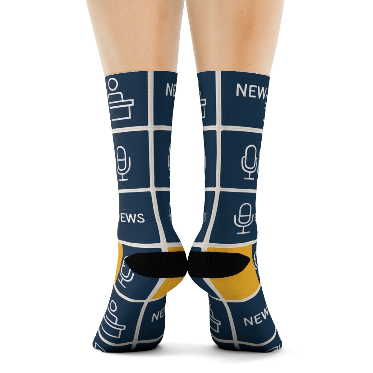 Studio Grid With News Anchor Motifs premium sports crew socks