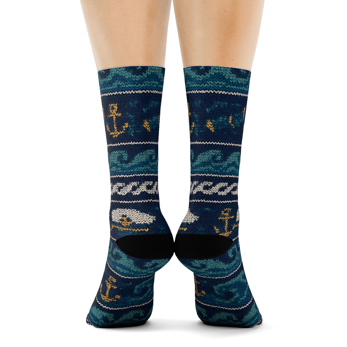 Knit Illusion Ship Captain Rope Wave Stripes comfortable cotton crew socks