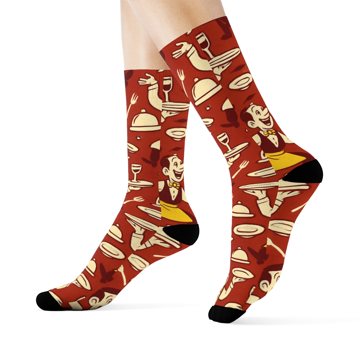 Waiter Hyphenated Tray Juggle Tessellation unique graphic crew socks