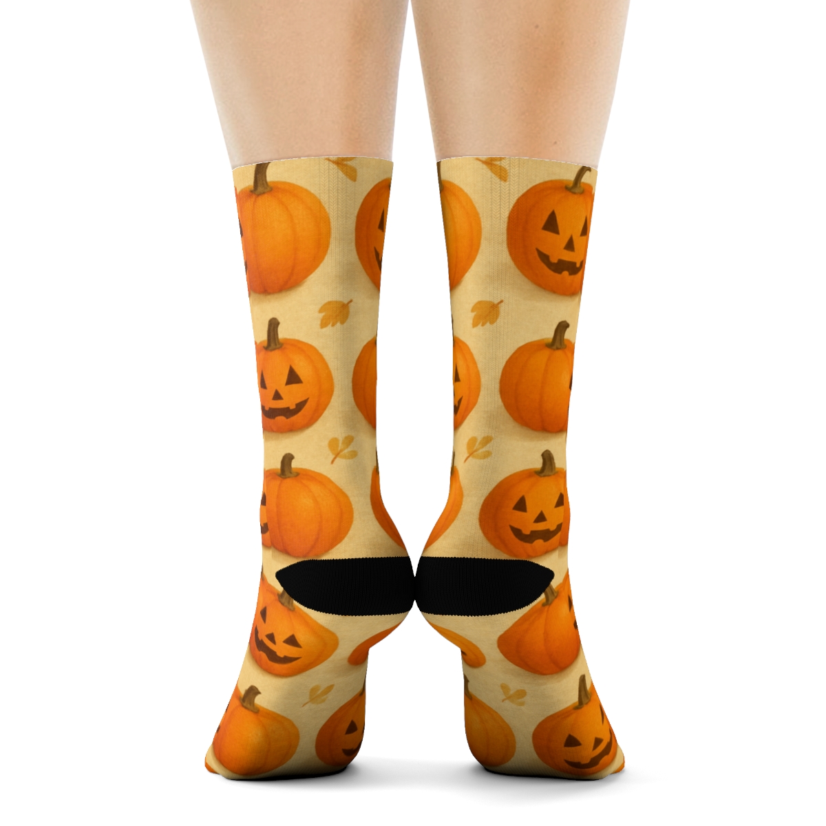 Pumpkin Patch Polka Grid On Neutral Parchment Background premium sports crew socks