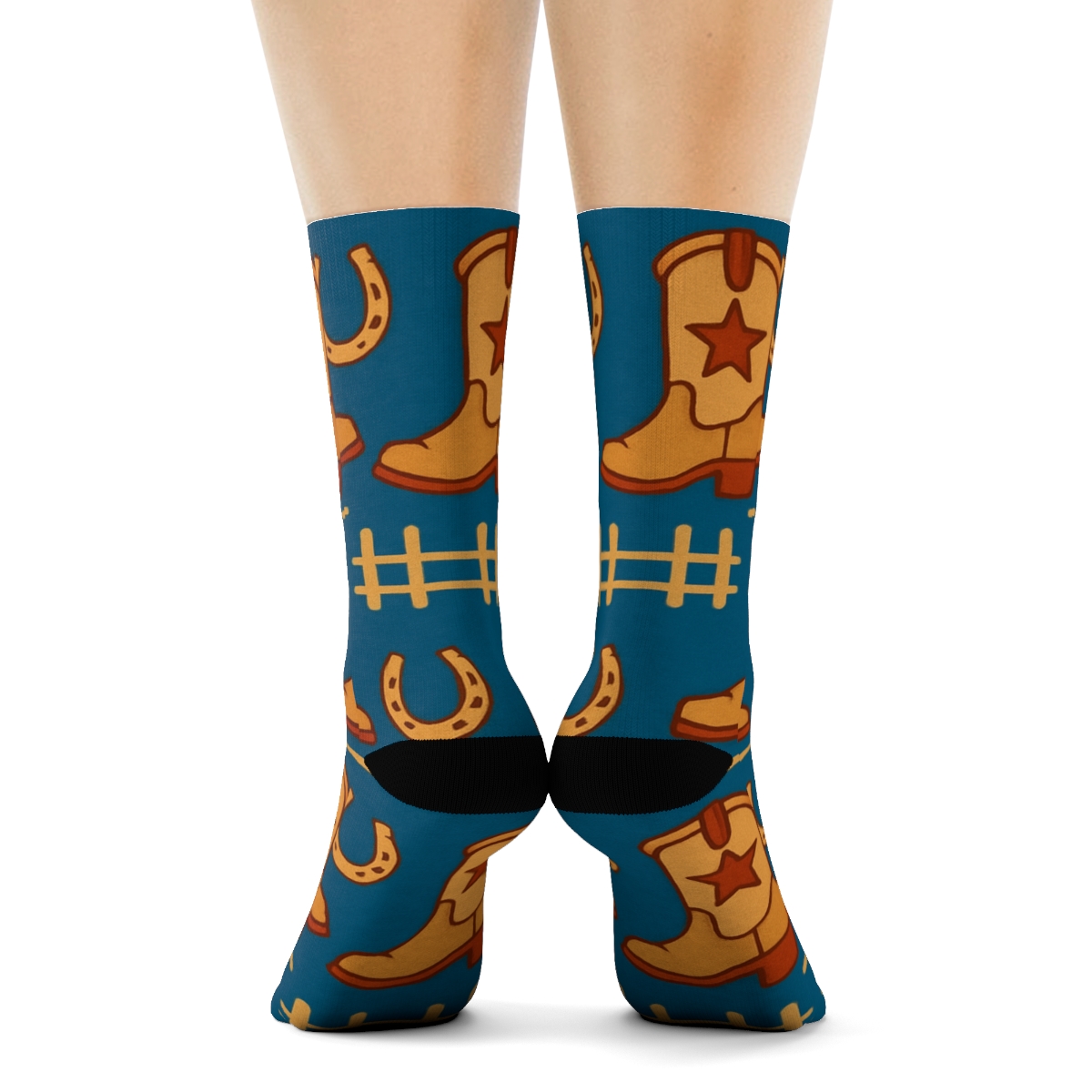 Cowboy Boots With Rancher Star Inlays trendy patterned crew socks