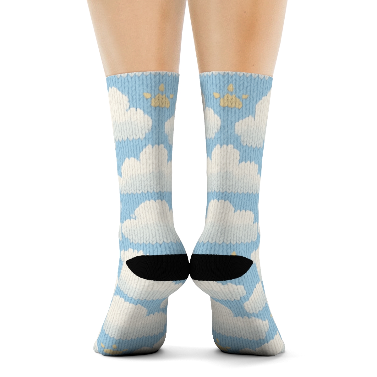 Cumulus Grid On Soft Sky Blue Background designer printed crew socks