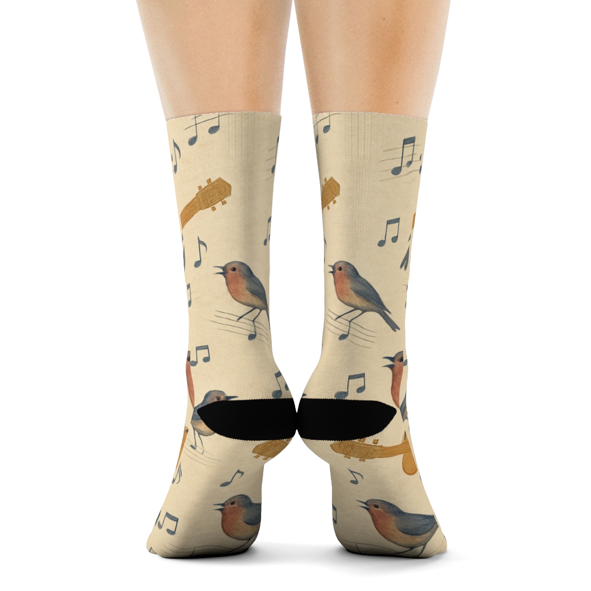 Vintage Collage Of Musician Garden Notes designer printed crew socks