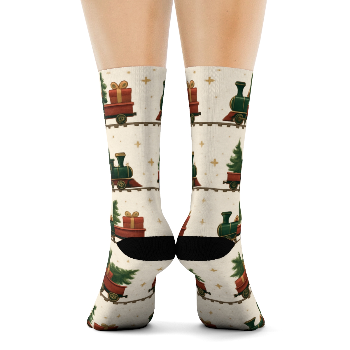 Twinkling Toy Train Pattern Xmas soft everyday crew socks