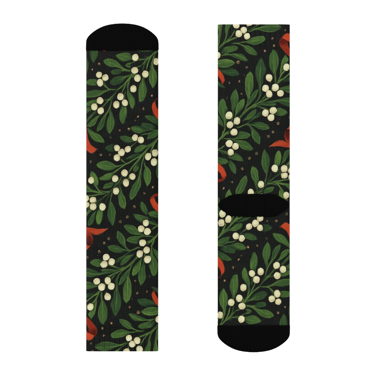Evergreen Ribboned Mistletoe-Collage Bands stylish athletic crew socks