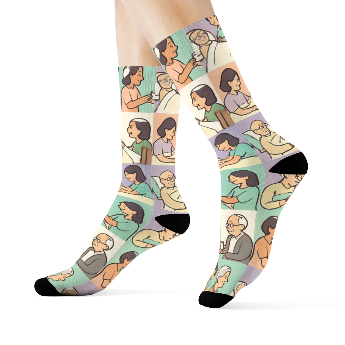 Elderly Care Worker Patchwork Hearts Grid custom crew socks