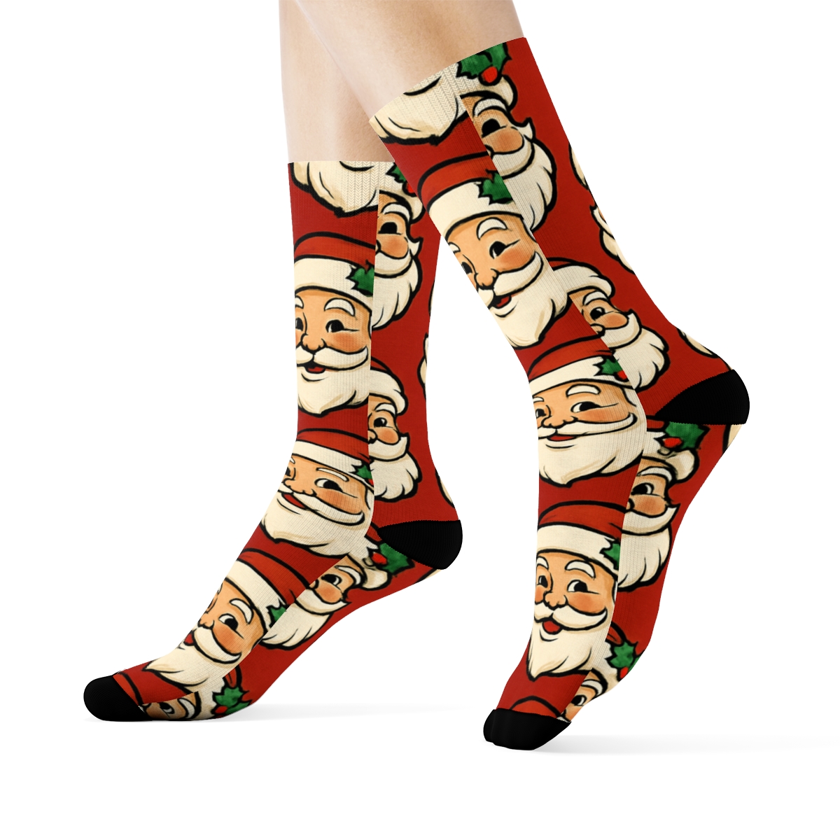 Crimson Santa Grid unique graphic crew socks