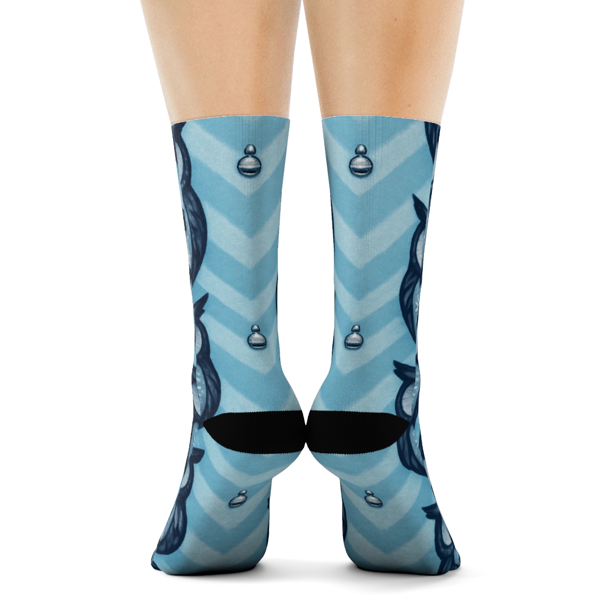 Snowflake Owl Chevron On Ice Blue Background soft everyday crew socksSnowflake Owl Chevron on Ice Blue Background Crew Socks - Image 4