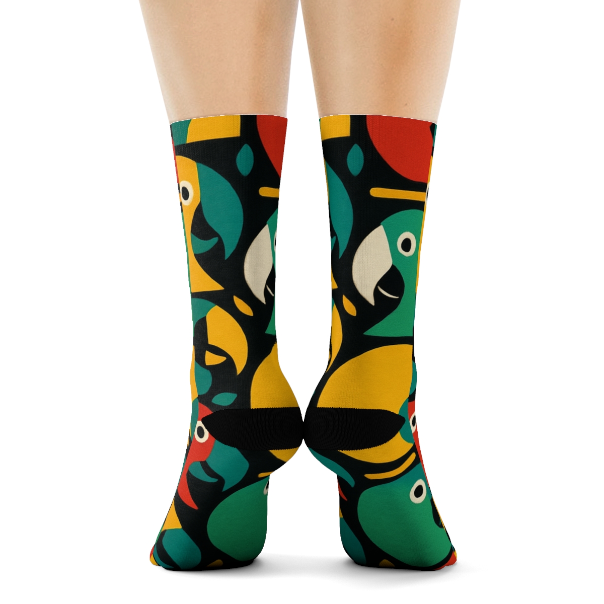 Parrot Beak Mosaic On Black Background premium sports crew socks