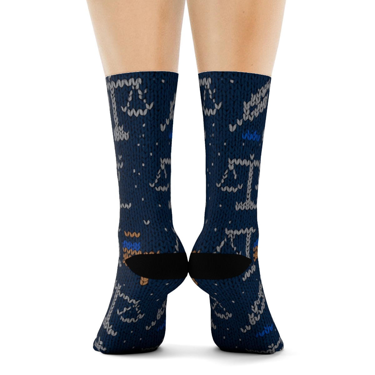Knitted Lattice With Court Clerk Motifs designer printed crew socks