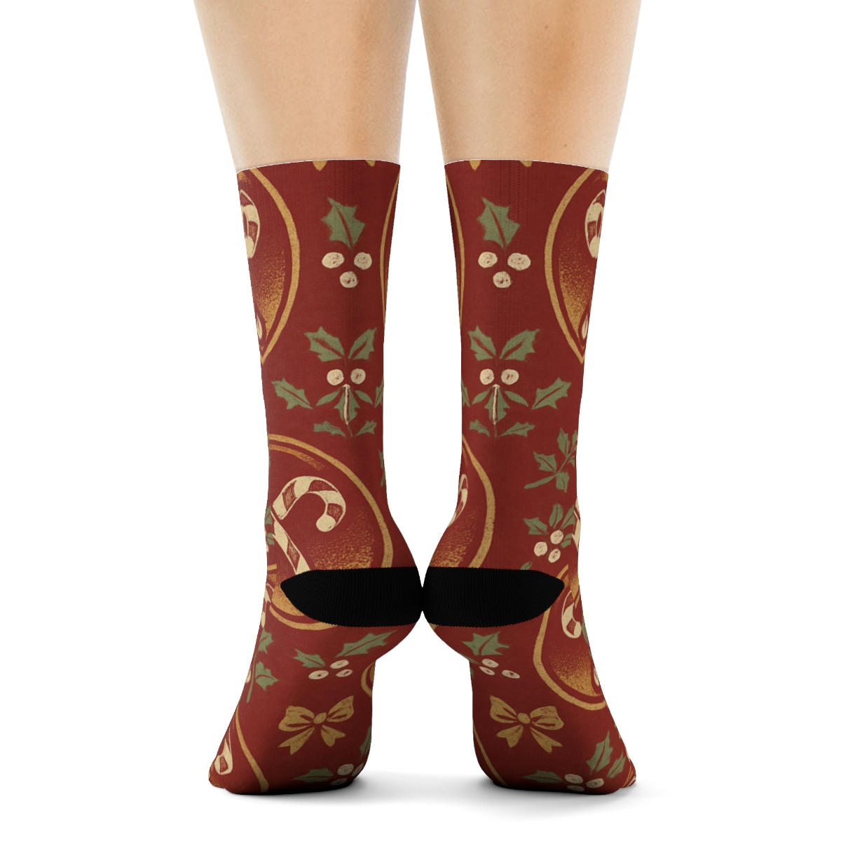 Vintage Holiday Poster Candy Canes Tile Medallions comfortable cotton crew socks