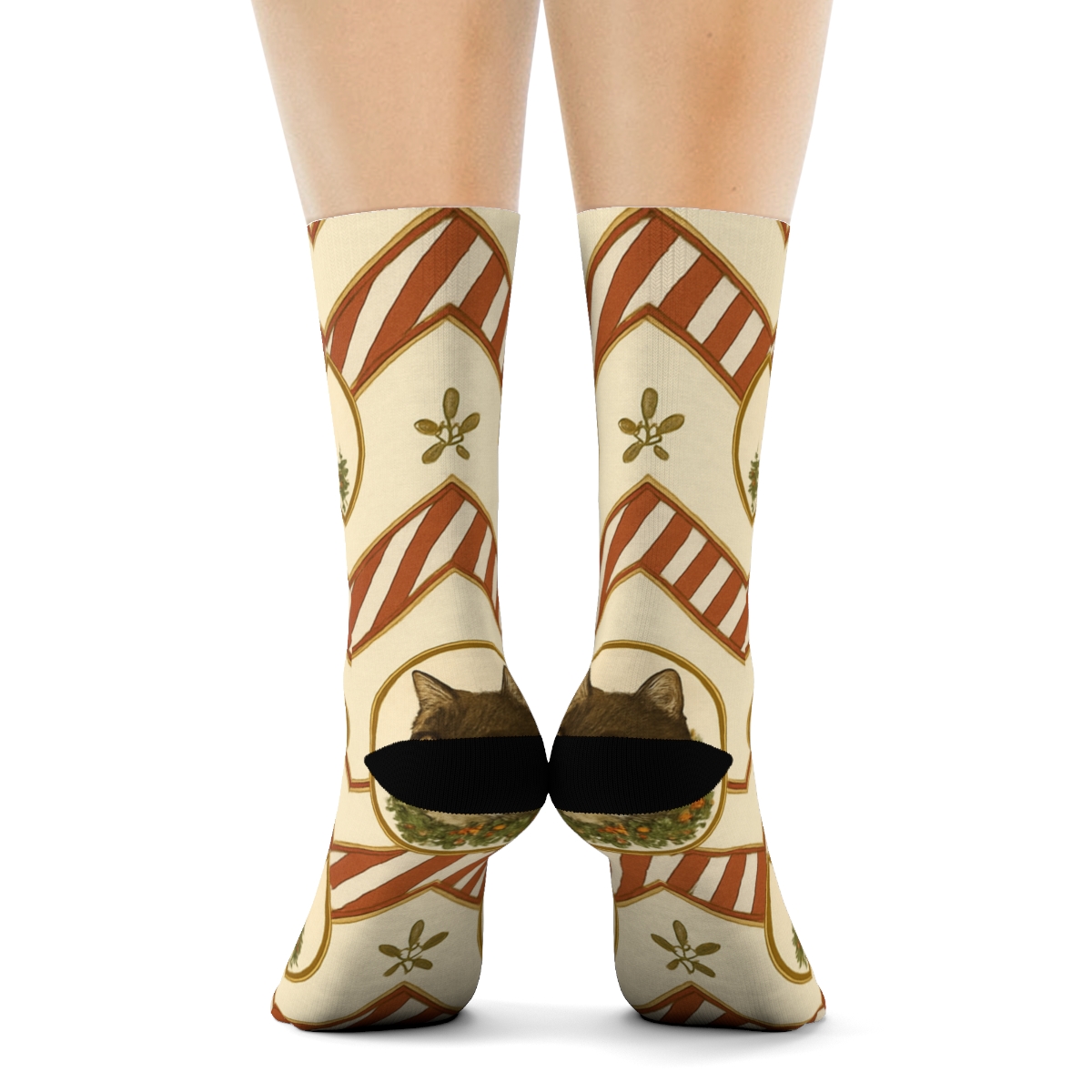 Carol Cats Chevron Border stylish athletic crew socks