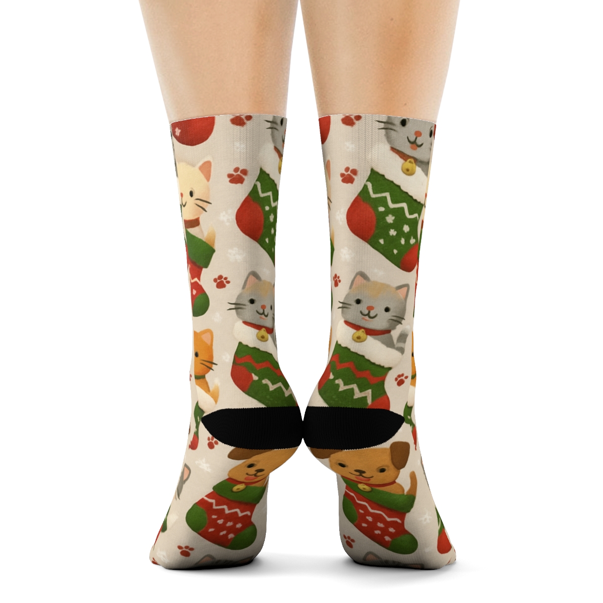 Holiday Pets In Stockings Diagonal Play premium sports crew socks