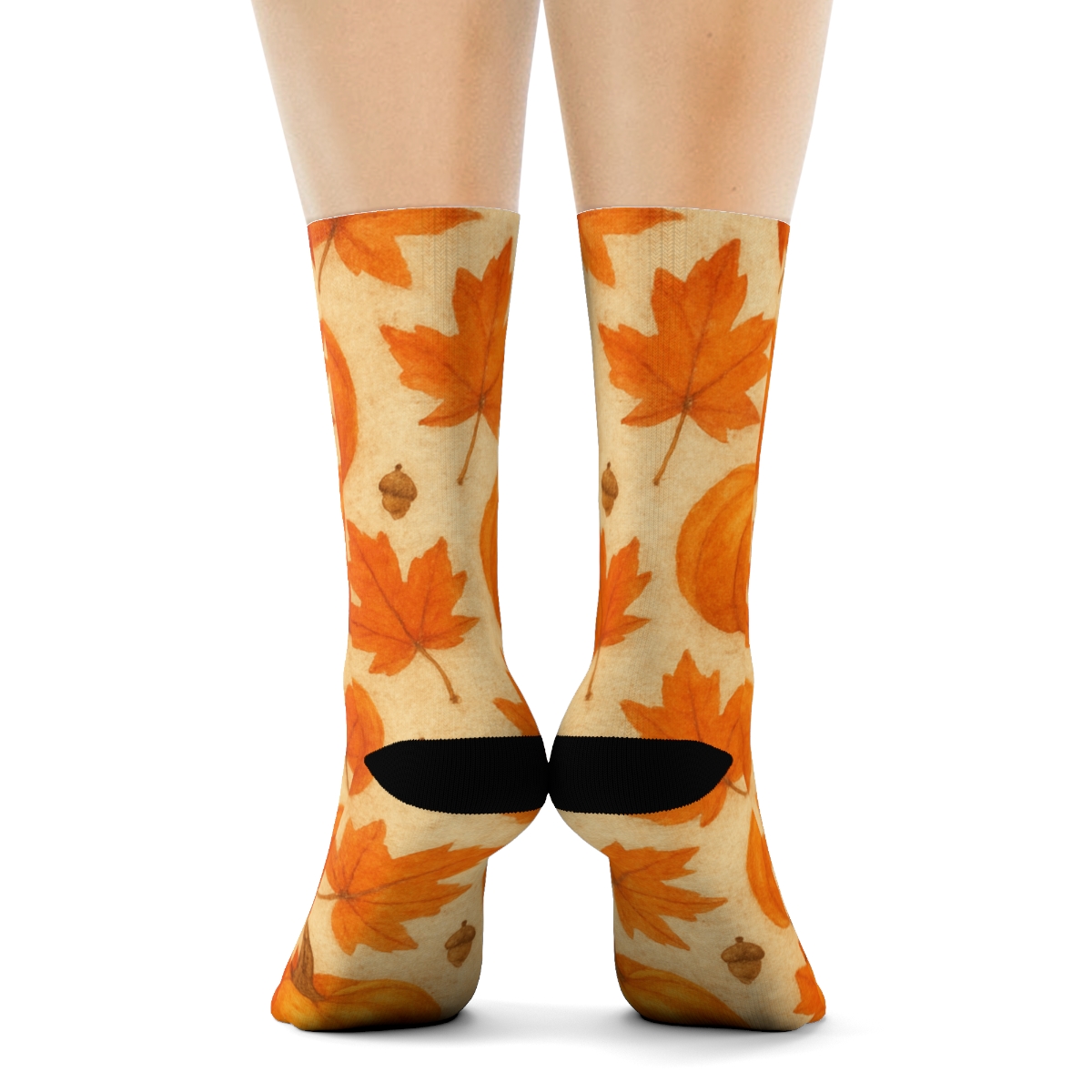 Autumn Leaf And Pumpkin Scatter On Neutral Background comfortable cotton crew socks