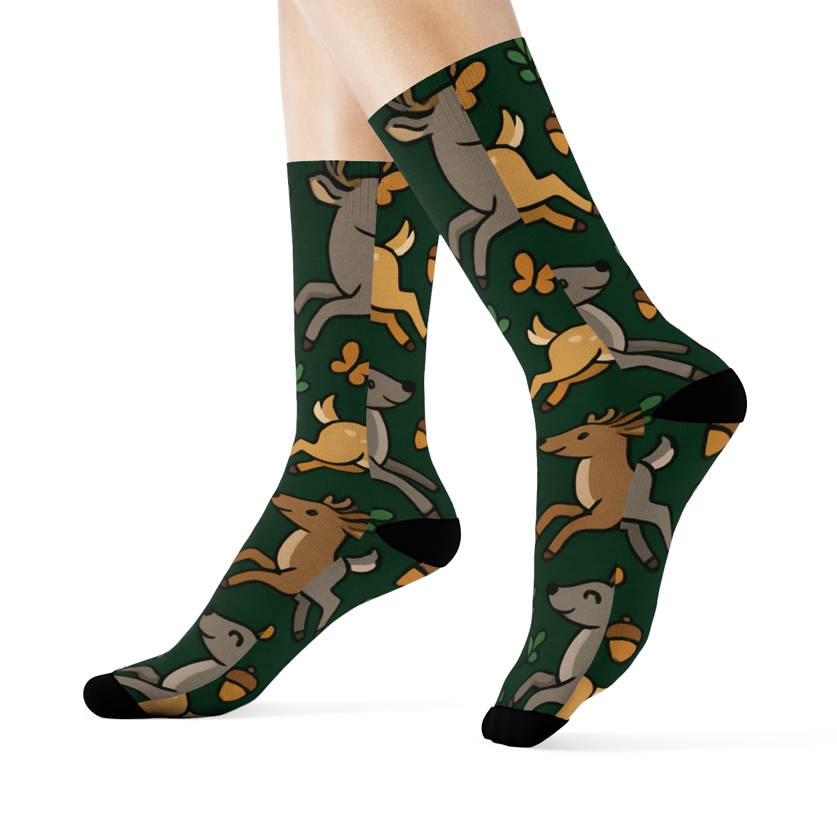 Wildflower Meadow Pattern With Deer Leap Rhythm personalized crew socks