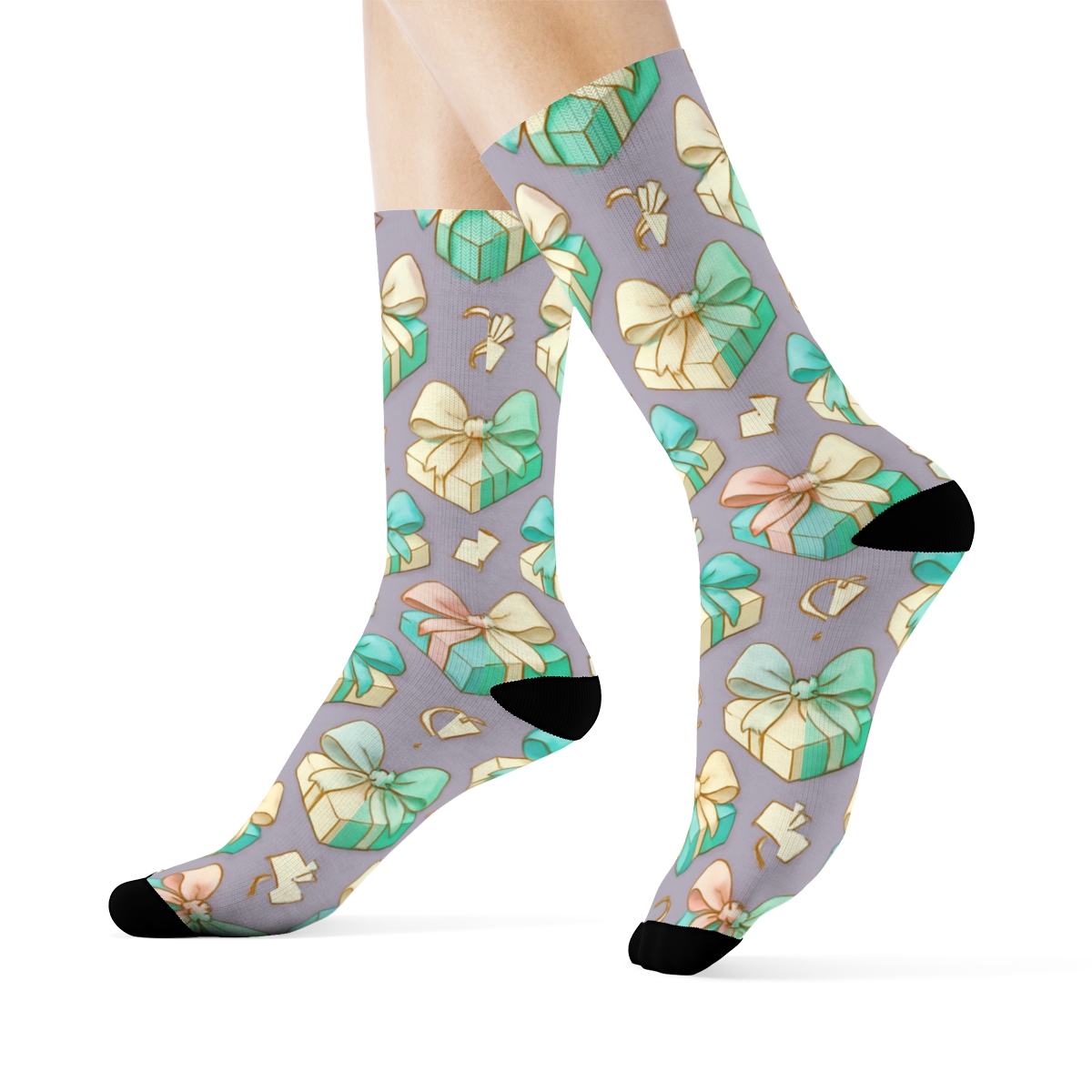 Ribbon Lattice With Presents In Pastel Party Hues premium sports crew socks