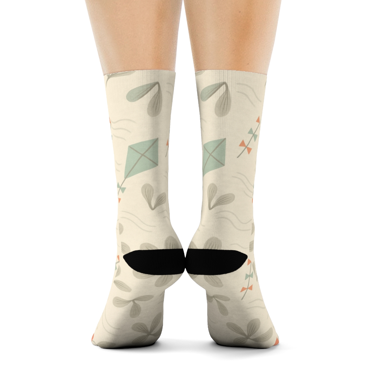 Kite And Seed Pod Diagonal On Neutral Haze premium sports crew socks
