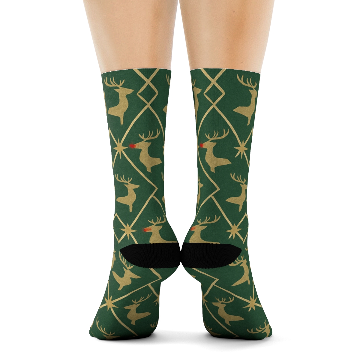 Starlit Reindeer-Rudolph Silhouette Lattice custom crew socks