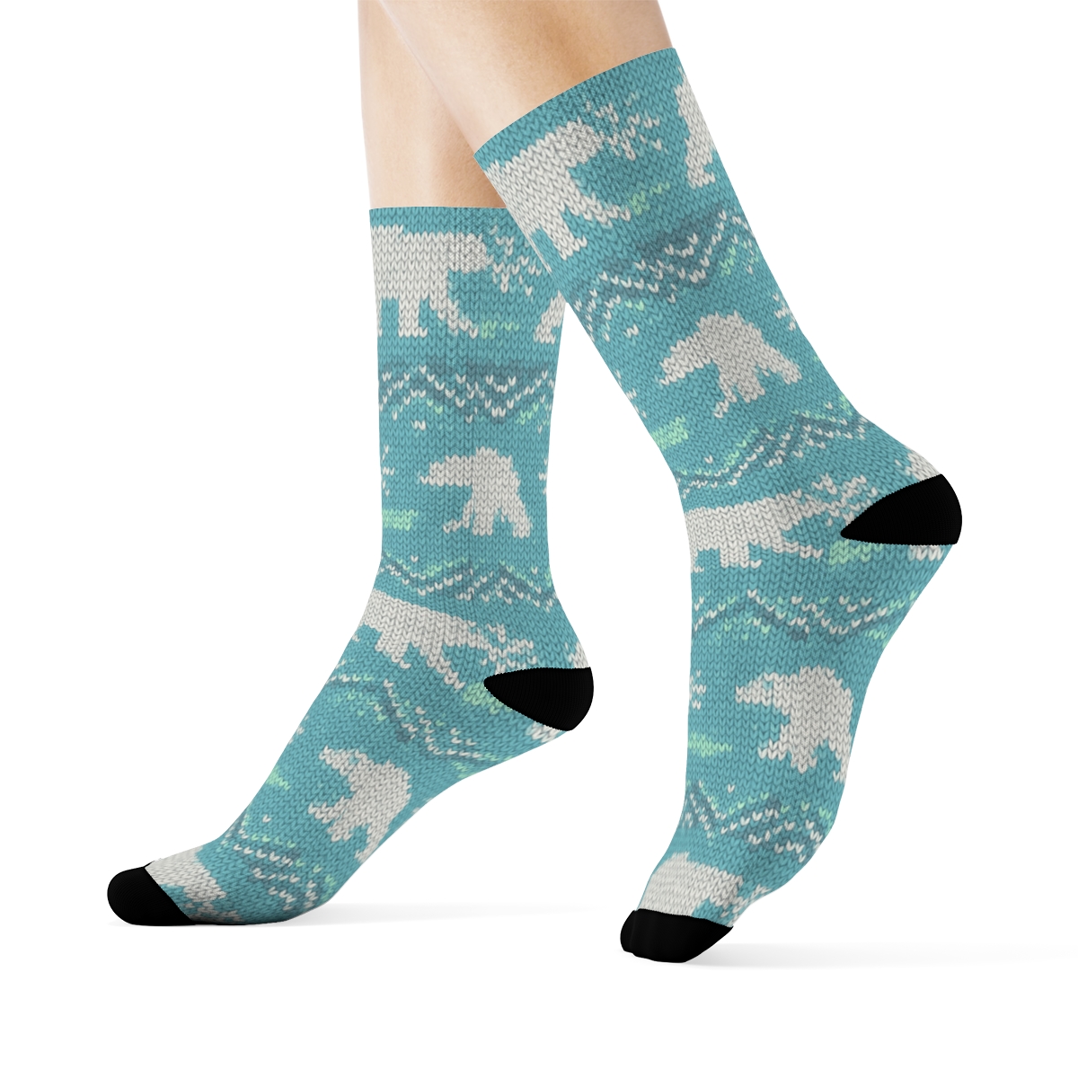 Polar Bear Aurora Knit Mosaic comfortable cotton crew socks