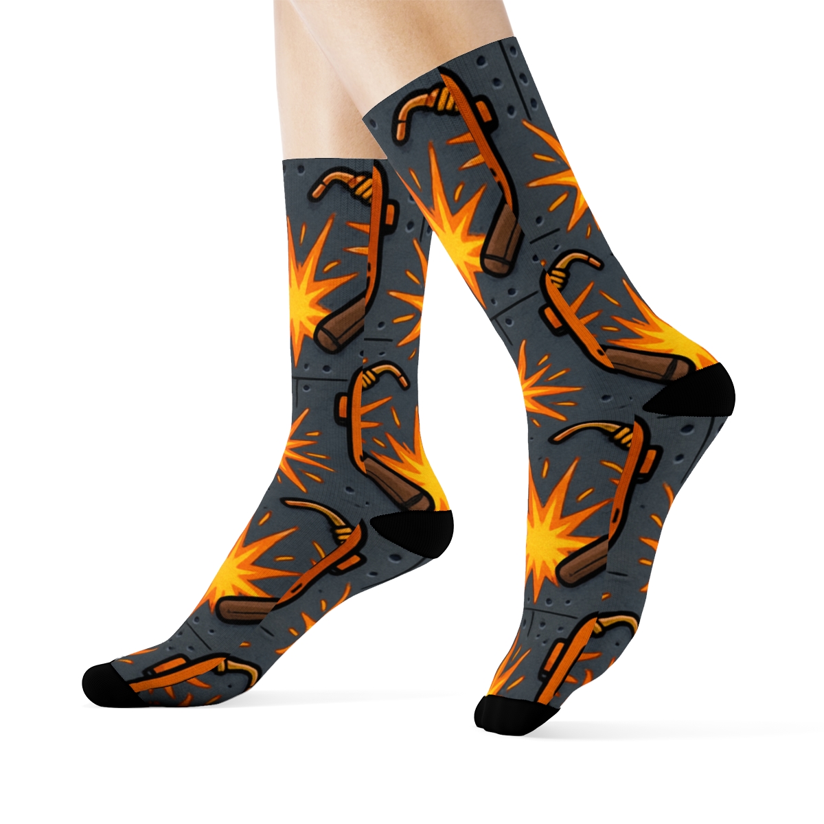 Welder Spark Grid Over Steel Horizon designer printed crew socks