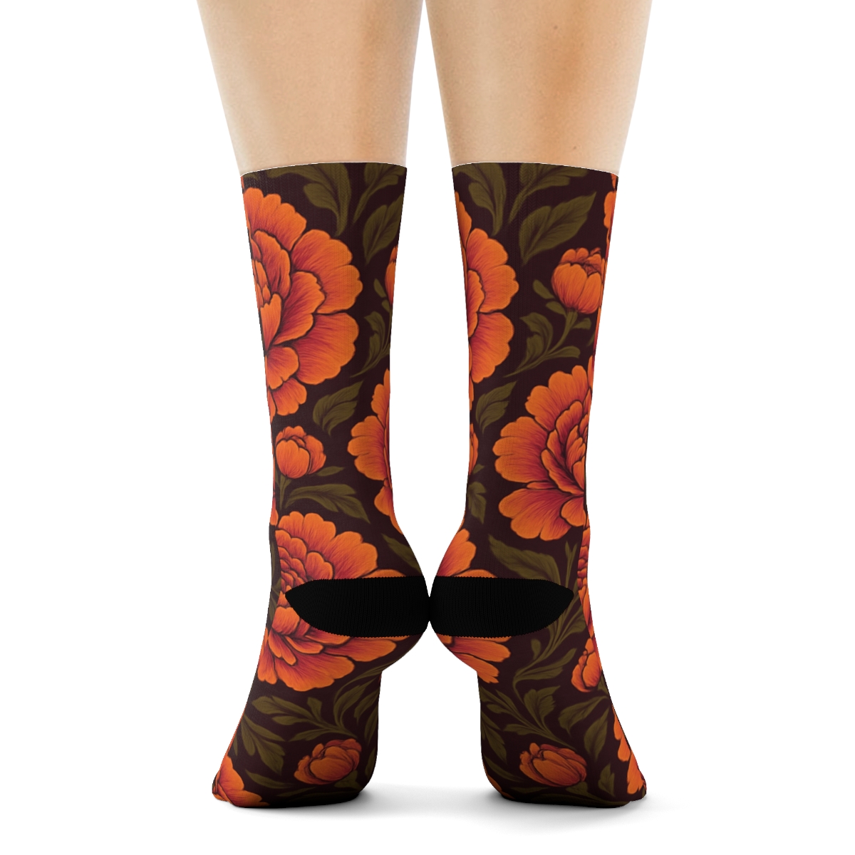 Sunset Peony Medallion Tessellation On Deep Plum Background personalized crew socks