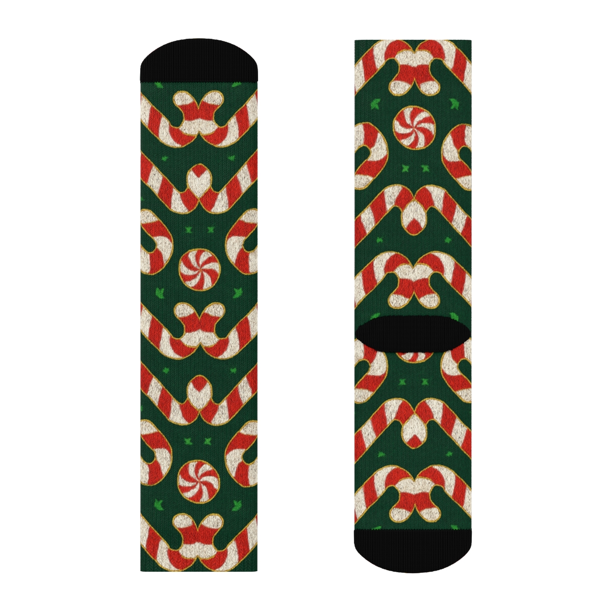 Candy Cane Chevron Holiday Knit On Midnight Green unique graphic crew socks