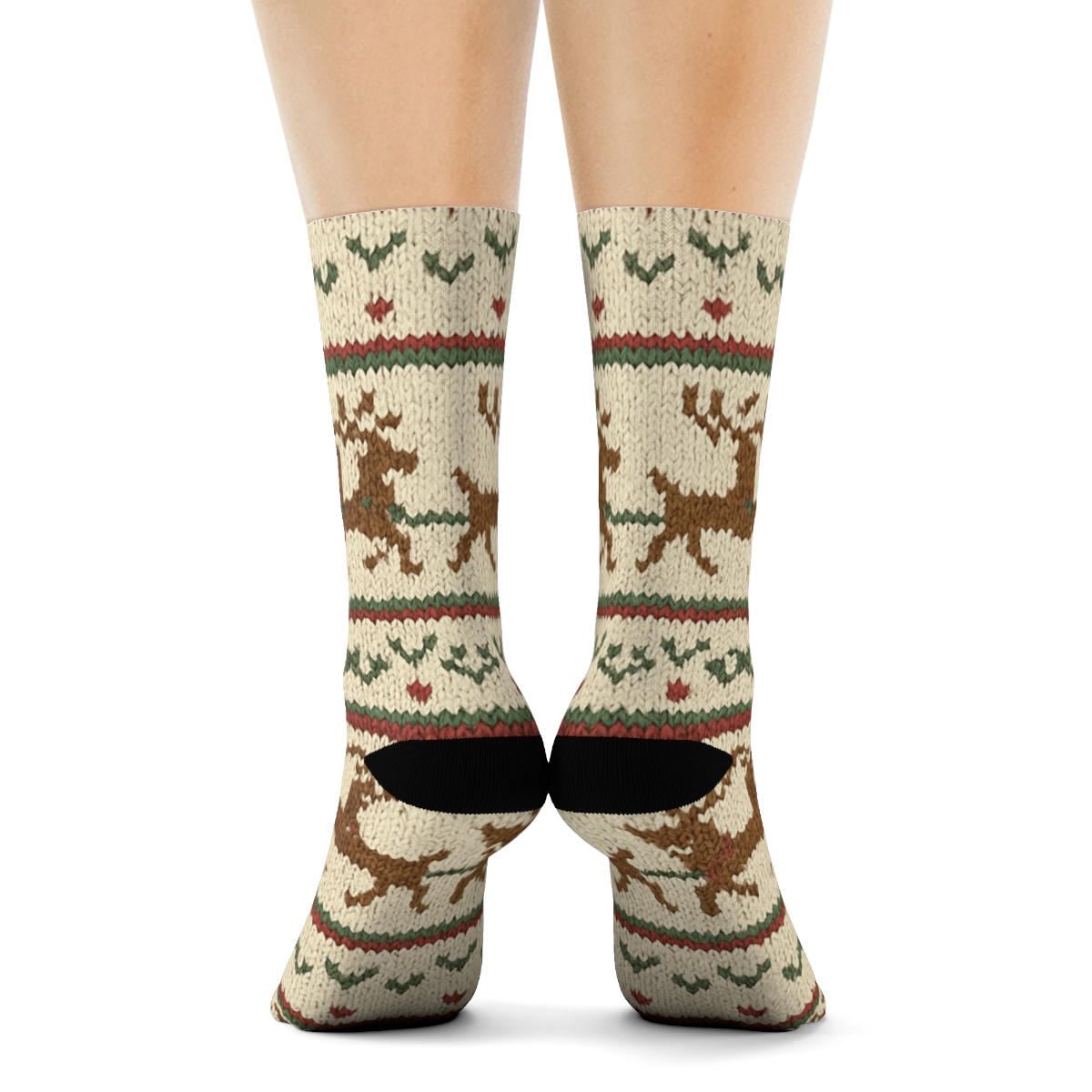 Nordic Knit Illusion Reindeer Pattern Rudolph custom crew socks