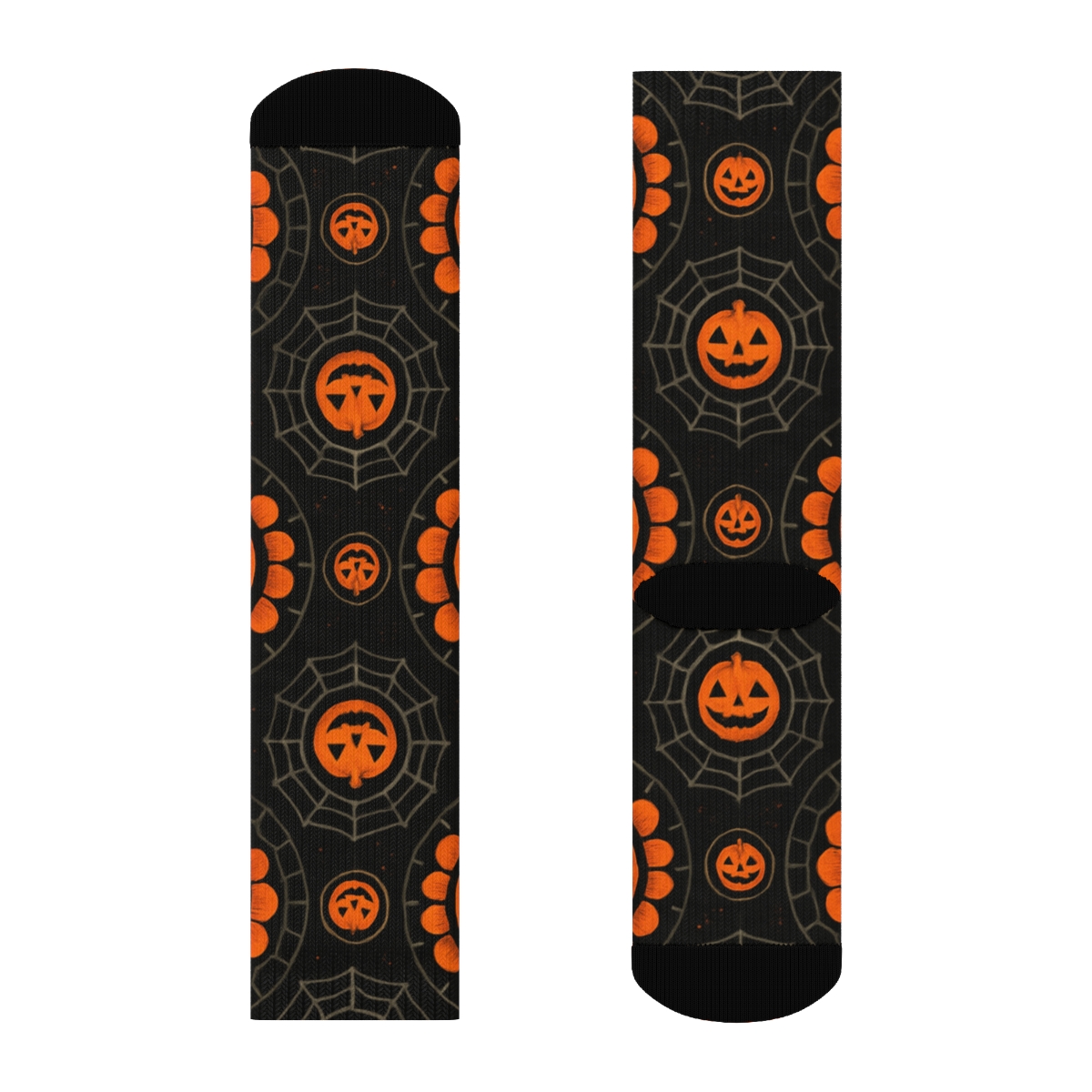 Orange Jack O Lantern Medallion Tiles On Black Background soft everyday crew socks