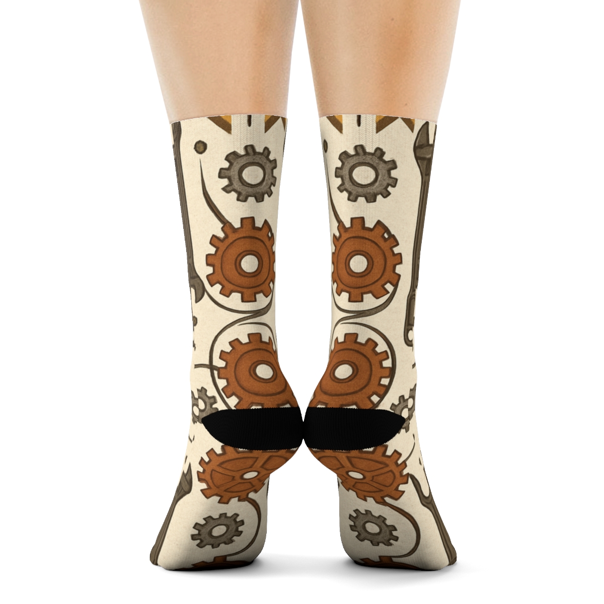 Mirrored Wrench And Cog Rhythm For Mechanical Engineer trendy patterned crew socks