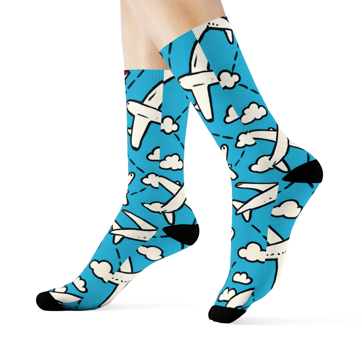 Airplane Silhouette Diamond Lattice stylish athletic crew socks