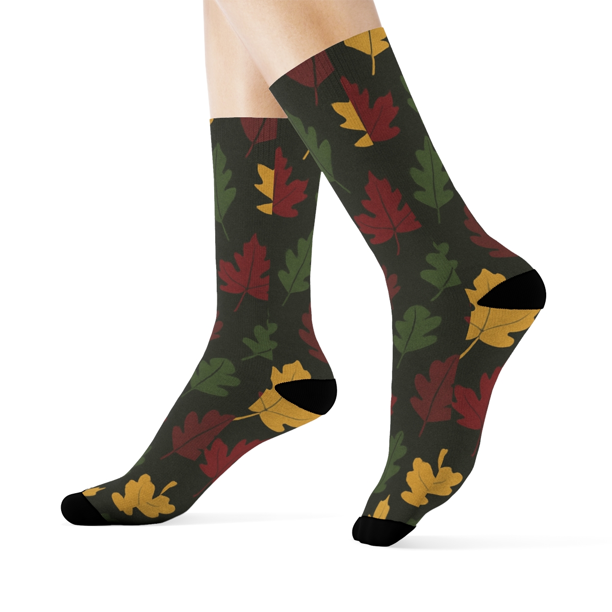 Golden Leaf Silhouette Diagonal Scatter On Charcoal Background premium sports crew socks