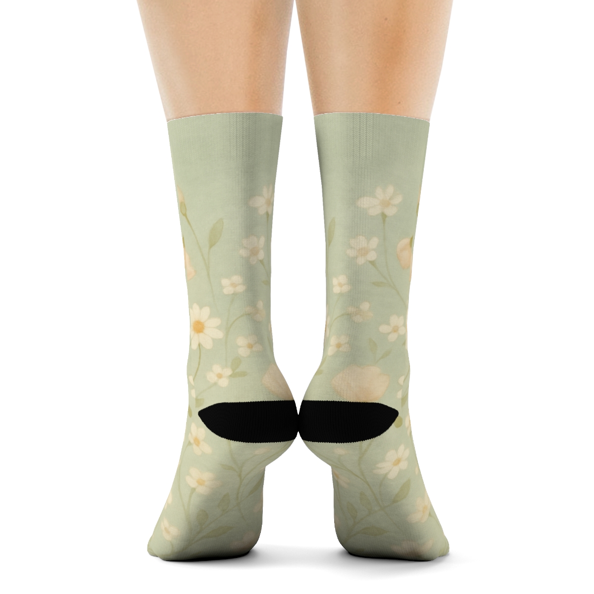 Watercolor Wildflower Meadow Wrap On Soft Sage Background soft everyday crew socks