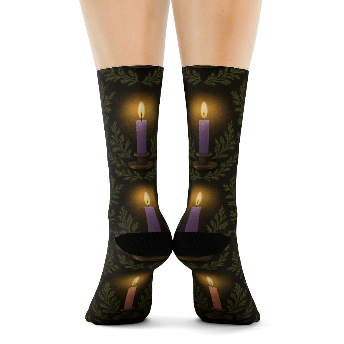 Evergreen Halo Glow Pattern Advent Candles unique graphic crew socks