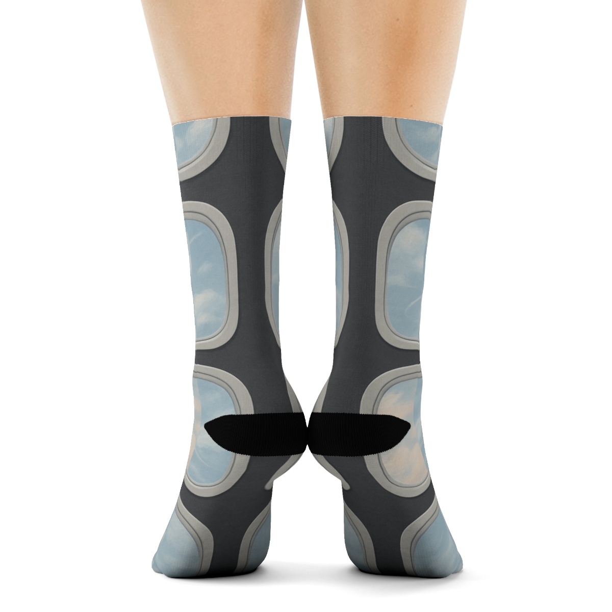 Airplane Window Grid With Sky Gradient Panels personalized crew socks