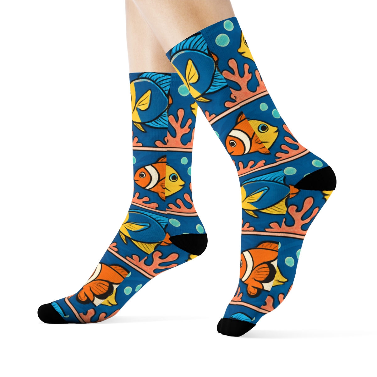 Coral Band Parade With Fish Motifs premium sports crew socks