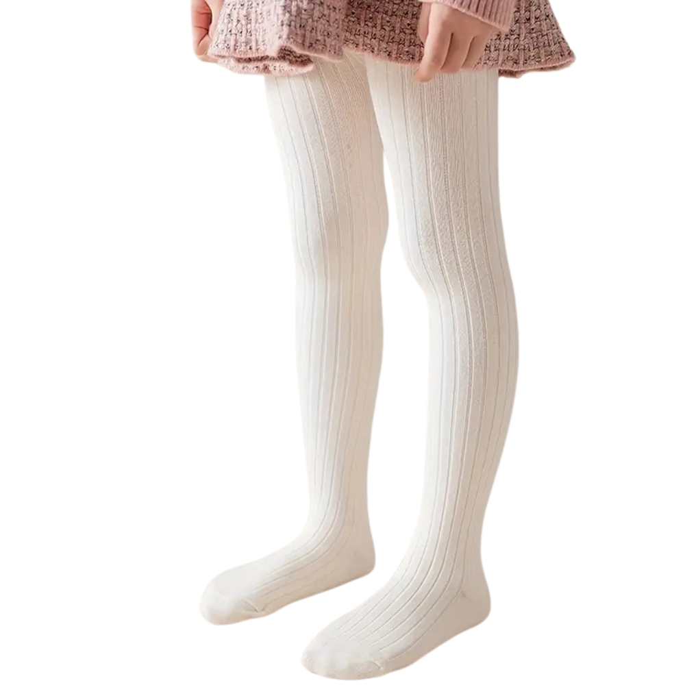 Spring Solid Ribbed Knit Tights For Girls