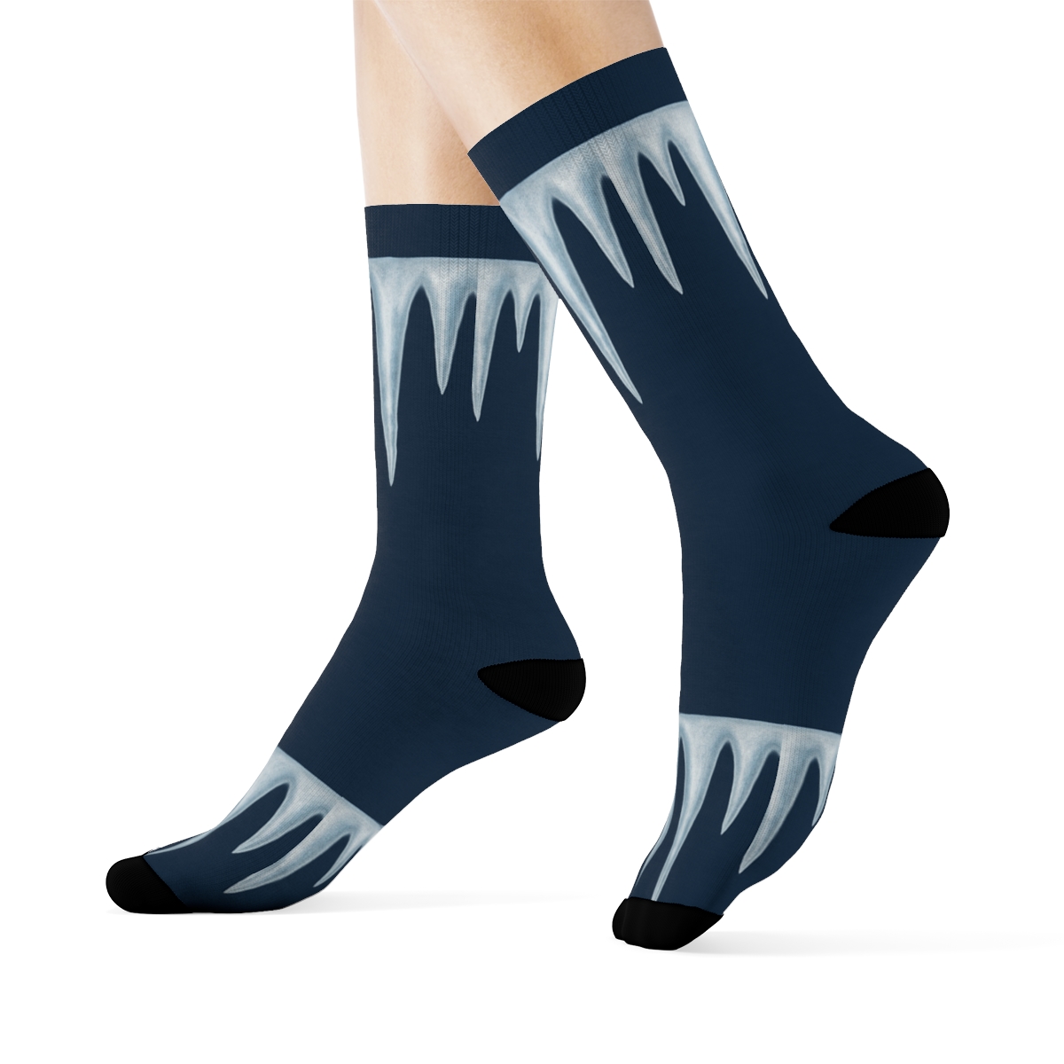 Icicle Fringe Border Holiday designer printed crew socks