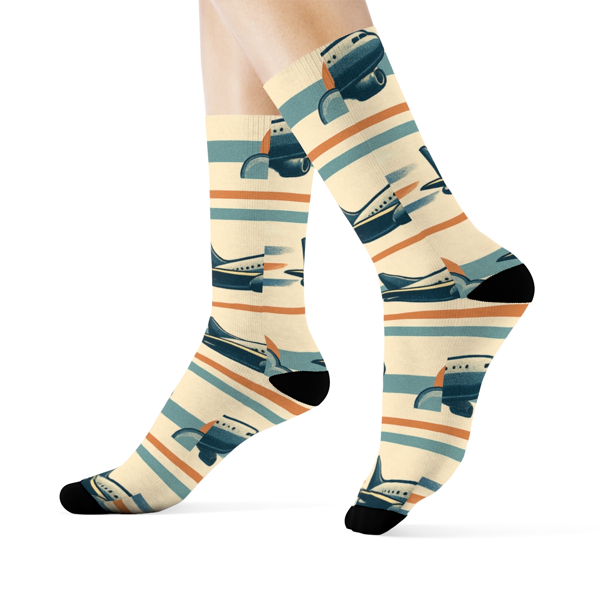 Vintage Poster Airplane Parade Stripe Repeat personalized crew socks