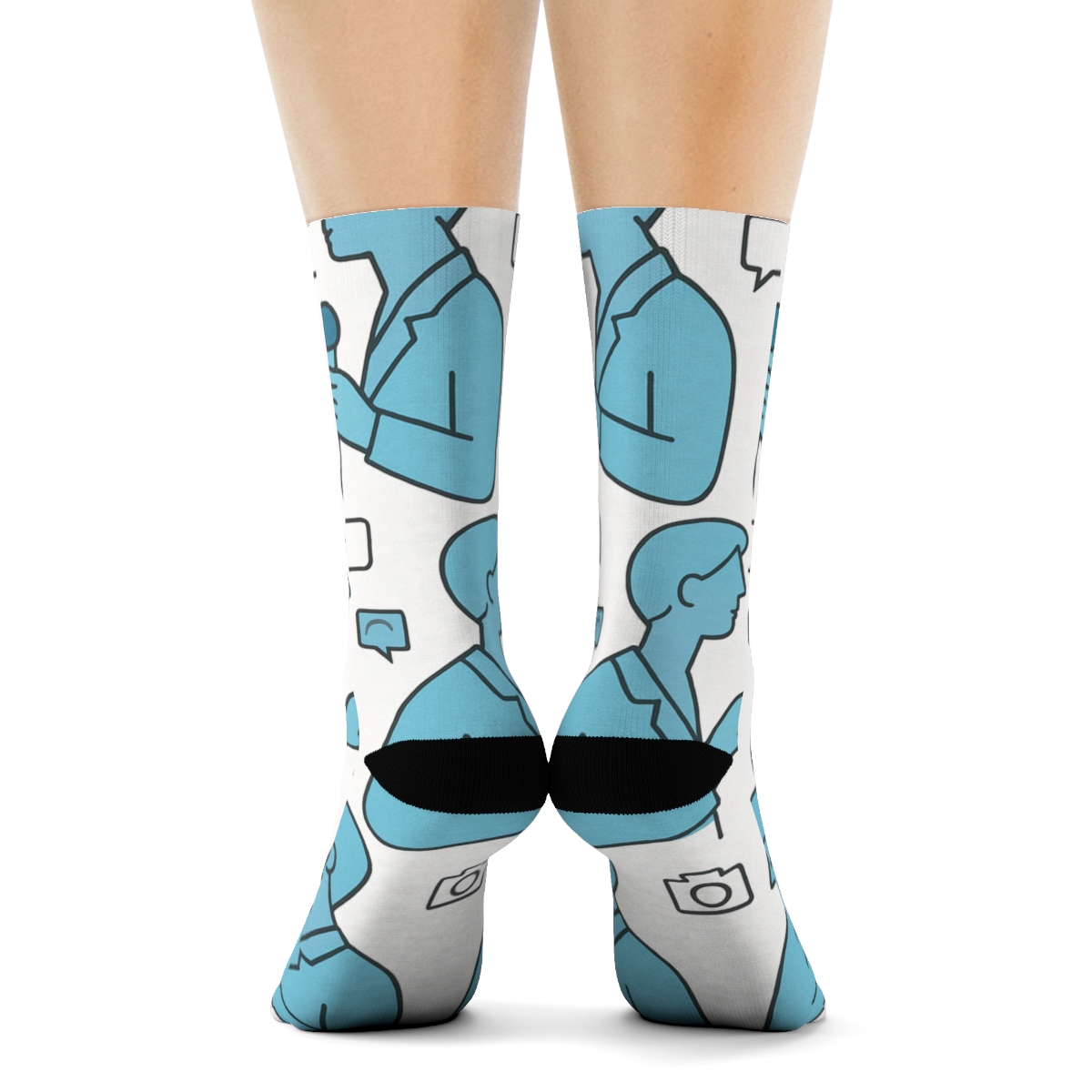 Coffee Break Pattern With Reporter Rhythm trendy patterned crew socks