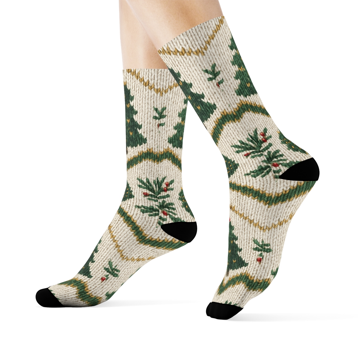 Knitted Christmas Tree Chevron Bands custom crew socks
