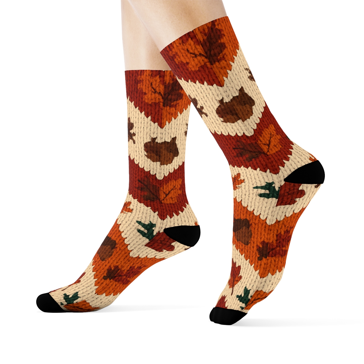 Burnt Orange Scarf Knit Chevron On Creamy Beige Background premium sports crew socks