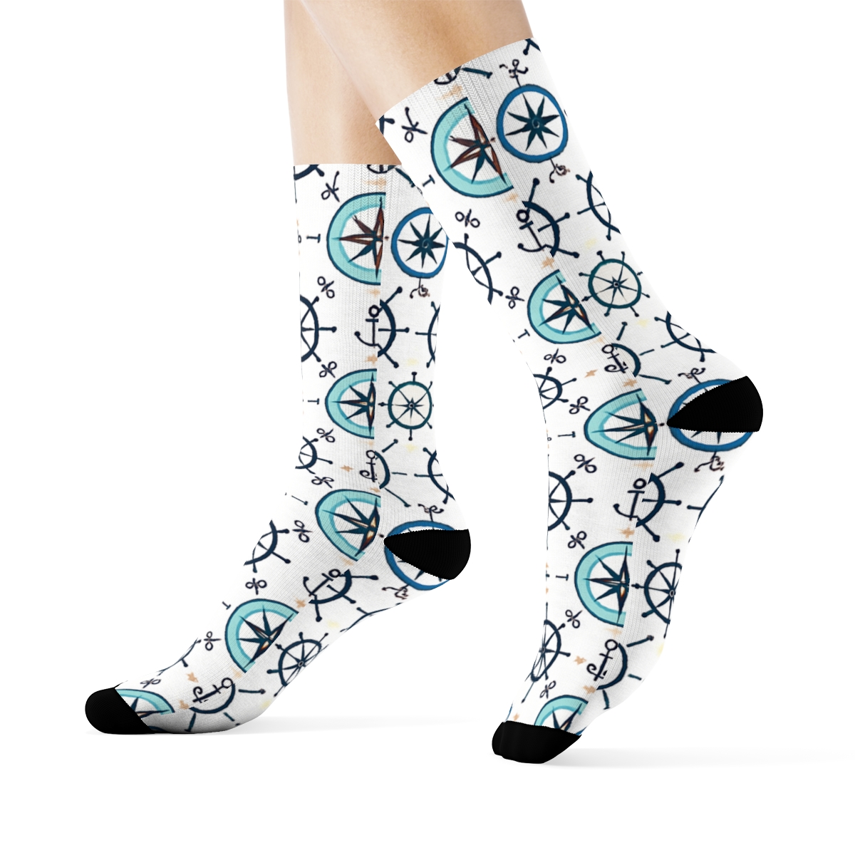 Compass Lattice With Ship Captain Icons custom crew socks